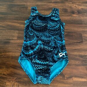 GK Leotard Classic Velvet Black and Teal One Piece